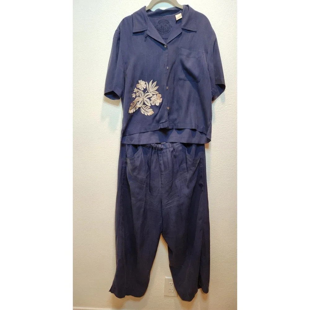 Pussers West Indies Silk Set Floral Shirt‎ Pants Blue M L Resort